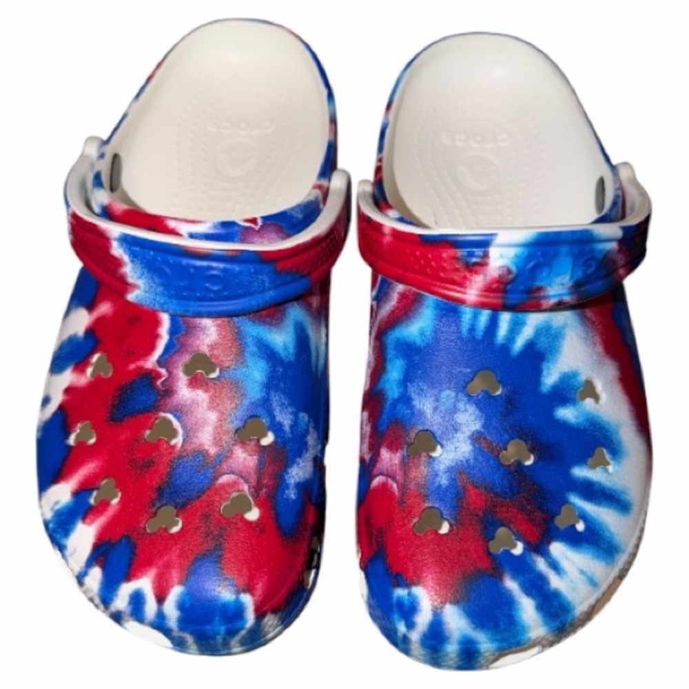 CROCS Red and Blue Mickey Tie-Dye